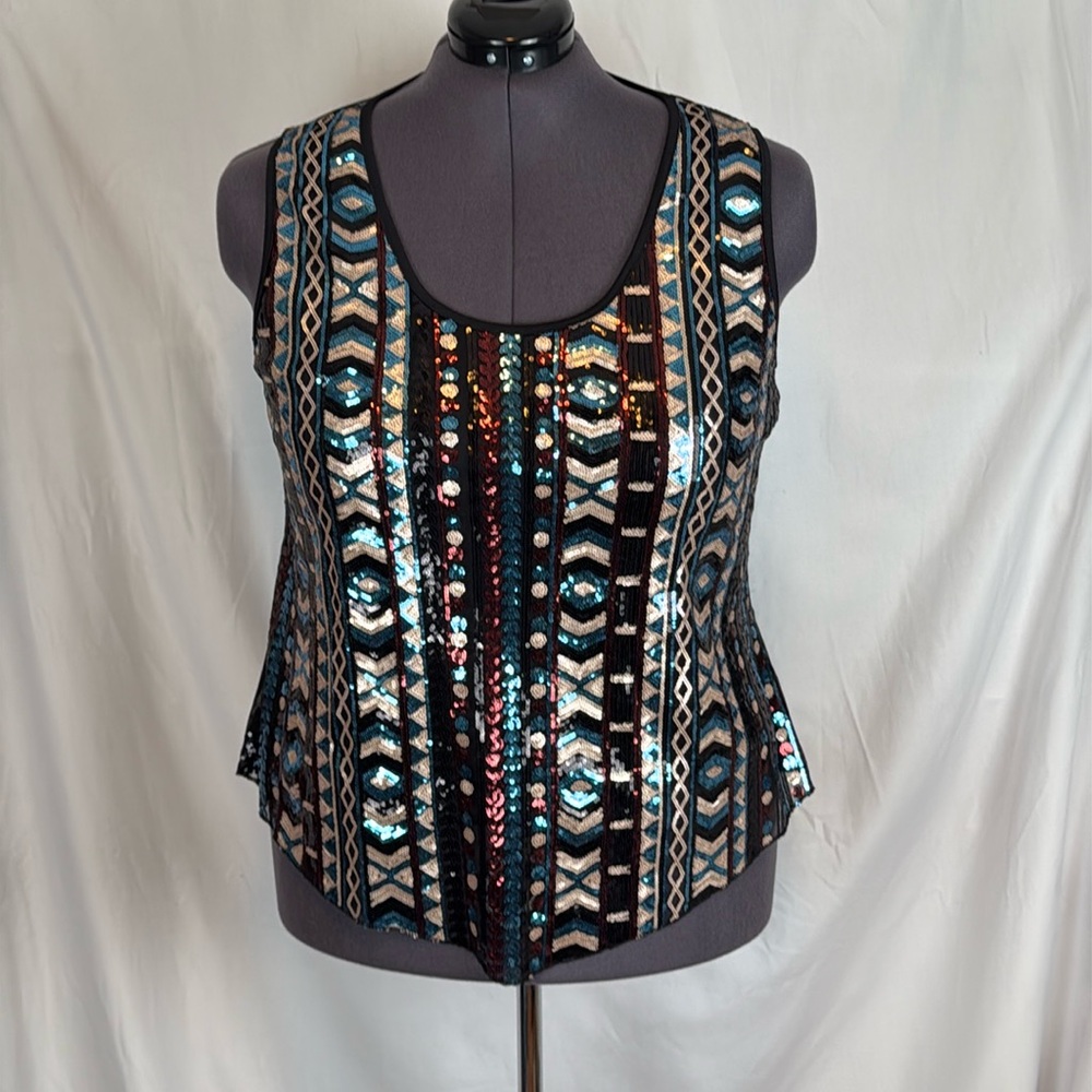 Women's Rue 21 Rue+ Black Sequin Patterned Tank Top Size 1X Like-New Condition